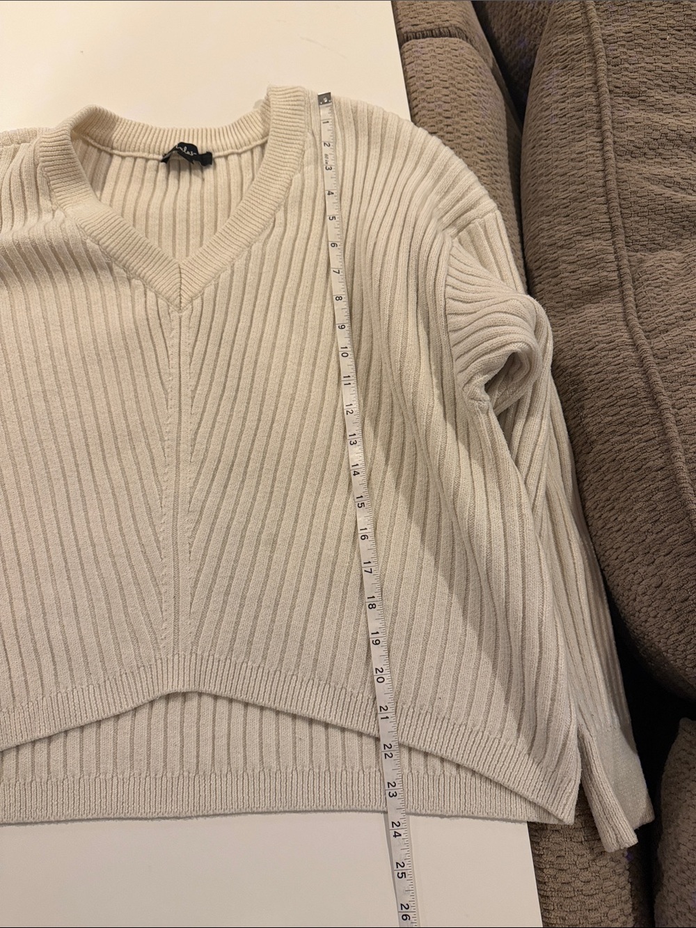 Lulu's Cream Ribbed V-Neck Sweater - Picture 6 of 7